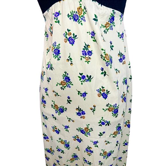 Zara Cream Floral Satin Printed and Black Crochet Knit Midi Length Dress - Picture 4 of 10